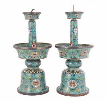 Pair of Chinese Cloisonné Prickets